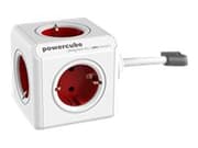 Allocacoc PowerCube extended - Strømfordelerenhet - utgangskontakter: 5 (CEE 7/4) - 1.5 m kabel - rød