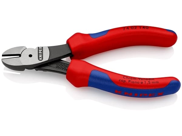 Knipex 74 02 140, Diagonal tang, Kromvanadiumstål, Plast, Blå, Rød, 140 mm, 157 g