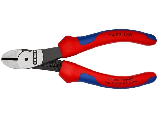 Knipex 74 02 140, Diagonal tang, Kromvanadiumstål, Plast, Blå, Rød, 140 mm, 157 g