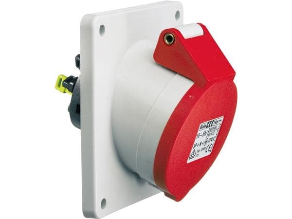 BALS CEE-uttag infälltH6 400V 16A 5-poligt rött snett 20°, fläns 100x92 mm, Quick Connect®IP44, polyamid