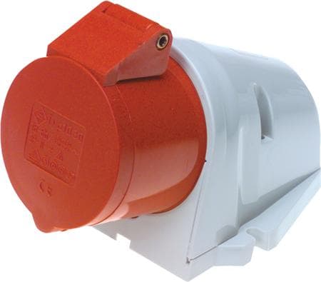 CEE Vägguttag uttag H6 400V 16A 5-polig röd topp M25, skruvterminaler IP44, polyamid. kabeltäthet 1,5 - 4 mm²