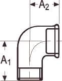 Kulma 90° musta holkki/nippa 3/4X1/2