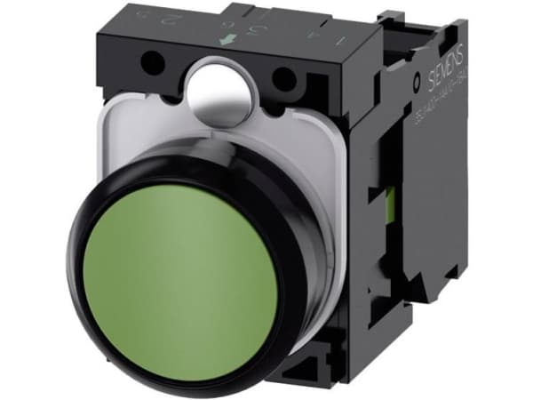 Siemens 3SU1100-0AB40-1BA0 Painike Eturengas muovinen, säätönuppi litteä Vihreä 1 kpl