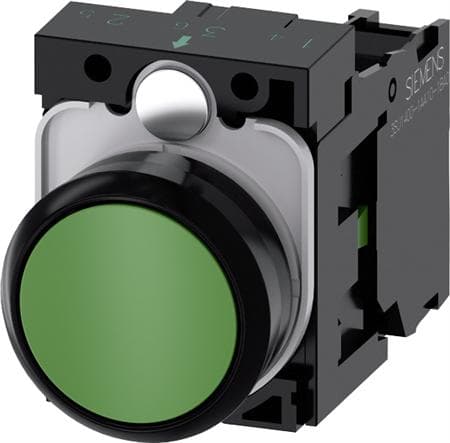 Siemens 3SU1100-0AB40-1BA0 Painike Eturengas muovinen, säätönuppi litteä Vihreä 1 kpl