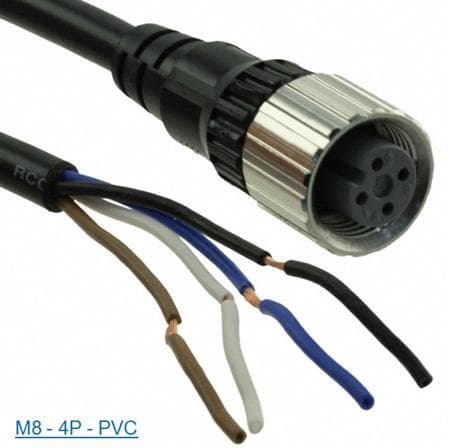 Schneider Electric XZCPV0941L5, 5 m, M8, Naaras, Harmaa, Polyvinyylikloridi (PVC), -25 - 80 °C