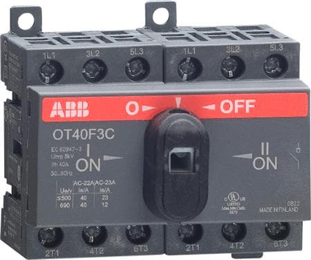 ABB-kytkin 1-0-2, 63A (AC-21/AC-22), 3-napainen, ilman kahvaa ja akselia, jalustalle tai DIN-kiskoon asennettavaksi