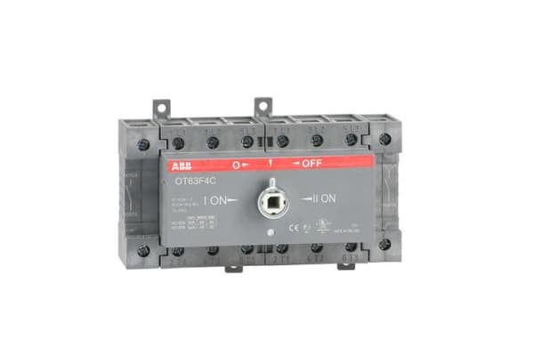 ABB-kytkin 1-0-2, 63A (AC-21/AC-22), 3-napainen, ilman kahvaa ja akselia, jalustalle tai DIN-kiskoon asennettavaksi
