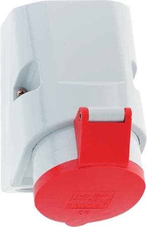BALS CEE VägguttagH6 400V 16A 5 polig rödbred höjd 83x126 mm, topp M25 botten 2xM25 Quick Connect® förnickladIP44, polyamid