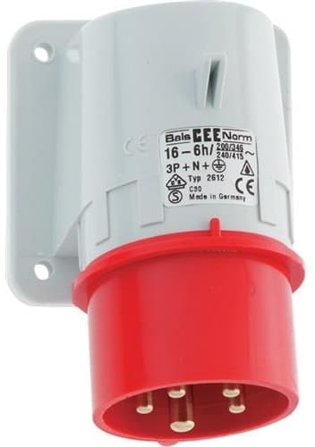 BALS CEE-pistorasia pinta-asennettunaH6 400V 16A 5-napainen punainen laippa 84x84 mm, Quick Connect®IP44, polyamidi