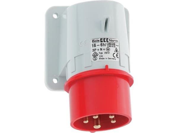 BALS CEE-pistorasia pinta-asennettunaH6 400V 16A 5-napainen punainen laippa 84x84 mm, Quick Connect®IP44, polyamidi