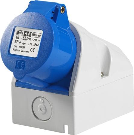 BALS CEE VägguttagH6 230V 16A 3-polig bluewide höjd 64x87 mm, topp M20 botten M20, Quick Connect®IP44, polyamid