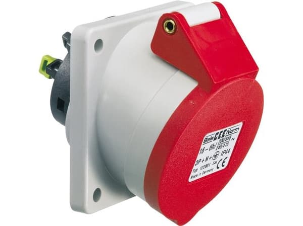 BALS CEE SocketH6 400V 32A 5 polig, röd infälld montering sned, fläns 85x85 mm, Quick Connect®IP44, polyamid
