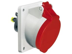 BALS CEE SocketH6 400V 32A 5 polig, röd infälld montering sned, fläns 85x85 mm, Quick Connect®IP44, polyamid
