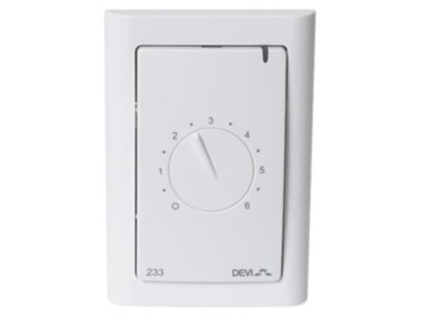 Devireg 233 termostat, 1-pol gulvføler, temp. indst. fra (0) 1 til 6 (5°C til 45°C) FUGA-designOBS! Denne vare udgår.