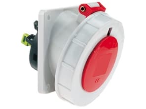 BALS CEE-pistorasiaH6 400V 32A 5-napainen, punainen uppoasennus vinoon, laippa 100x92 mm, Quick Connect®IP67, polyamidi