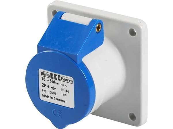 BALS CEE-uttag inbyggtH6230V 16A 3-polig blåaktigfläns 62x62 mm, Quick Connect®IP44, polyam