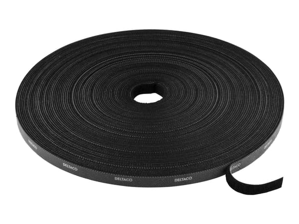 Deltaco CM1025S, Hook & loop cable tie, Velcro, Musta, 25 m, 10 mm, 1 kpl