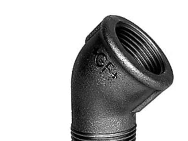 Kulma 45° musta nippeli/holkki 1 1/4