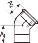 Vinkel 45° svart nippel/sockel 1 1/4