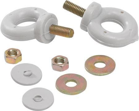Ripustussilmukka 10 mm:n reiällä ja 5 mm:n kierteellä sekä mutterilla EP2-muovi-/metallivalaisimelle