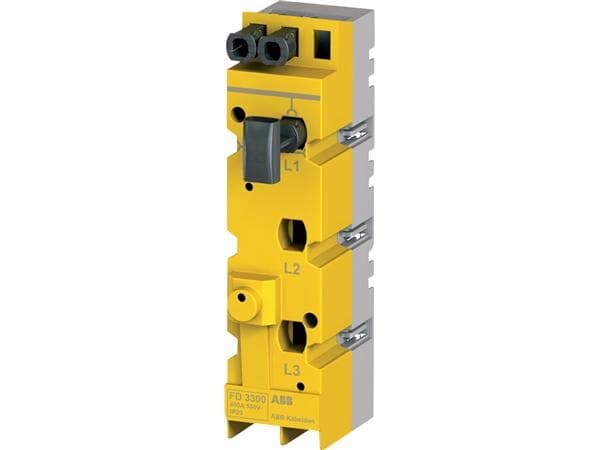 ABB Indsløfningsliste FD3300 for Kabeldon-systemet, 400A 50-300mm², montagebredde 7 moduler. Nul klemme bestilles særskilt.