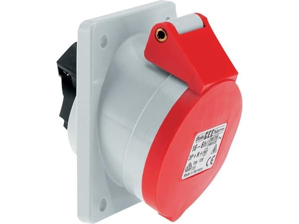 BALS CEE-uttag infälltH6 400V 16A 5 polig röd sned 20°, fläns 75x75 mm, Quick Connect®IP44, polyamid