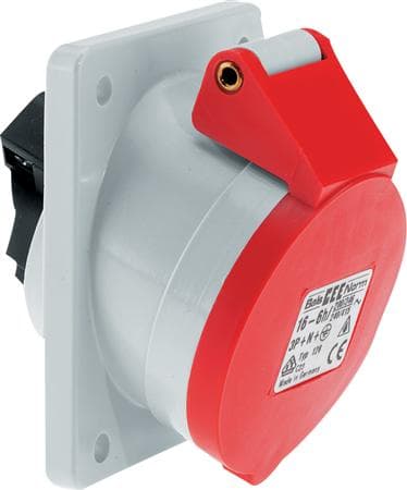 BALS CEE-uttag infälltH6 400V 16A 5 polig röd sned 20°, fläns 75x75 mm, Quick Connect®IP44, polyamid