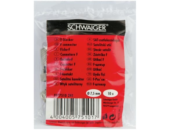 Schwaiger FST7510 241, F-tyyppi, Hopea, Muovipussi, 10 kpl