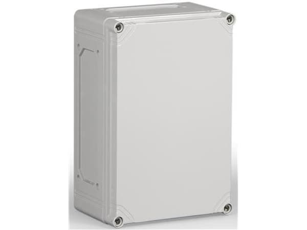 ENSTO Vægskab montagekasse komplet polycarbonat 200 x 300 x 132 mm grå RAL7035, grå låg IP66/67 2 x F1 og 2 x F2 flangeudslagsblanketter