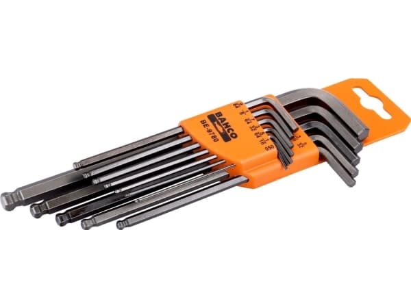 BAHCO Unbrako® -avainsarja, musta, pitkä, kuulalla, tuumaa. BE-97800.05-1/16-5/64-3/32-7/64-1/89/64-5/32-3/16-7/32-1/4-5/16