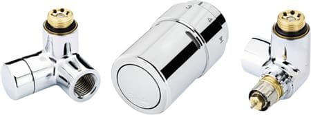 DANFOSS ventilsats typ RTX inkl. returtermostat som känner av vattentemperaturen. Höger montering av reglerventil/RTX returtermostat.