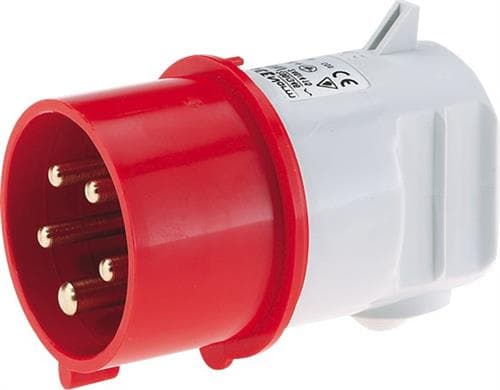 BALS CEE Stikprop vinkelH6 400V AC 16A 5 polet, rødmed kabeltylleIP44 polyamidi