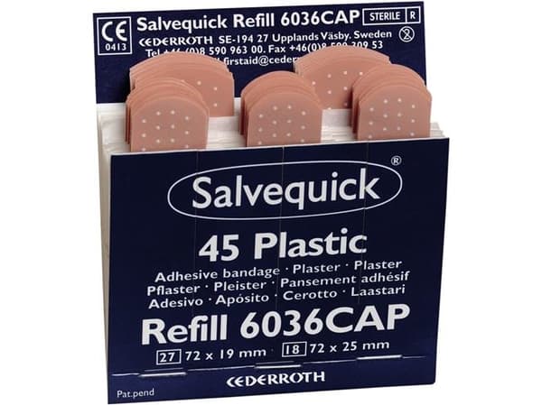Plaster Salvequick vandafvisende 6036, plast, pakke a 6 stk.