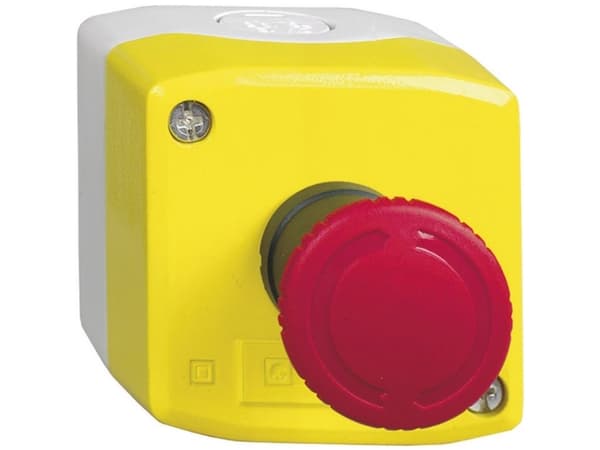 SCHNEIDER ELECTRIC Trykknapkasse komplet. Gul lysgrå bund med Ø 40 mm nødstop (EN418). 1NO + 1NC