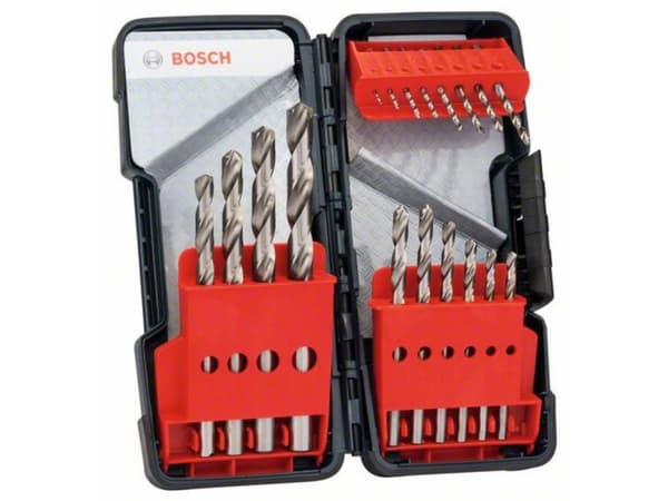 Bosch HSS-G, DIN 338 - Borsett - for metall, ikke-jernholdig metall, stål, støpejern, cast steel - 18 deler - cylindrical