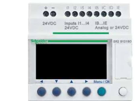 Zelio Logic SR2B Kompakti älykäs rele/ohjelmoitava ohjain, 8 I/4U 24 V AC, jossa on LCD-näyttö