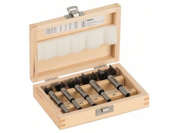 Bosch - Borsett - for kartong, kryssfinér, løvtre, wood fibreboard - hinge sinker bit - 5 deler - 25 mm, 15 mm, 20 mm, 35 mm, 30 mm - cylindrical