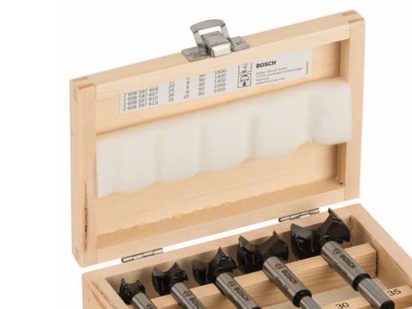 Bosch - Borsett - for kartong, kryssfinér, løvtre, wood fibreboard - hinge sinker bit - 5 deler - 25 mm, 15 mm, 20 mm, 35 mm, 30 mm - cylindrical