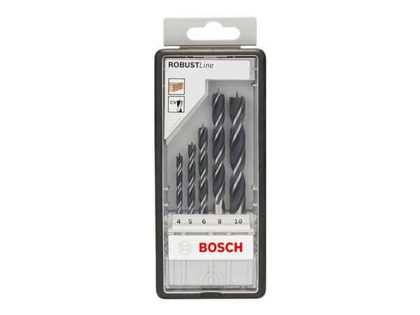 Bosch Robust Line - Borsett - for bløtt tre, løvtre - brad-punktsbit - 5 deler - 5 mm, 6 mm, 8 mm, 10 mm, 4 mm - cylindrical