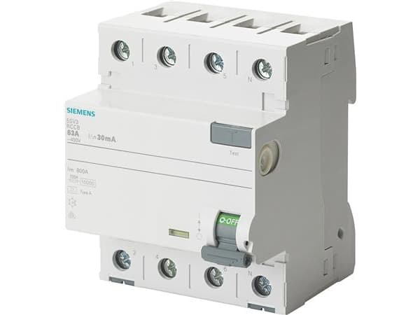 SIEMENS vikavirtasuojakatkaisija tyyppi A 63A 3-napainen + nolla 300mA laukaisuvirta 400V 4 moduulin leveys
