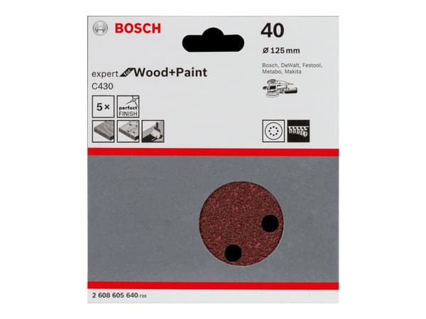 Bosch Expert for Wood+Paint C430 - Sandpapper - 5 delar - rund - grus: 40 - 125 mm