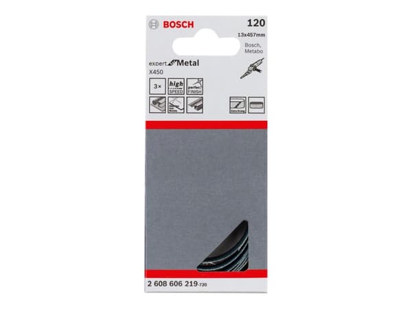 Bosch Expert for Metal X450 - Slipband - för metall, aluminum, rostfritt stål, icke-järnhaltig metall, stål - 3 delar - grus: 120 - 13 mm x 457 mm