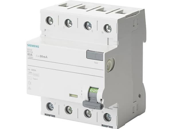 Siemens 5SV3746-6 FI säkerhetsbrytare 4-polig 63 A 0,5 A 400 V