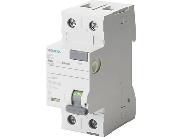 SIEMENS Felströmsbrytare typ A 40A 1 pol + noll 30mA utlösningsström 230V 2 modulbredd