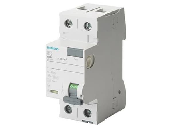 SIEMENS Felströmsbrytare typ A 40A 1 pol + noll 30mA utlösningsström 230V 2 modulbredd