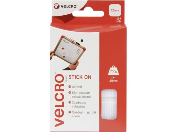 Velcro VEL-EC60235, Valkoinen, 25 mm, 25 mm, 24 kpl