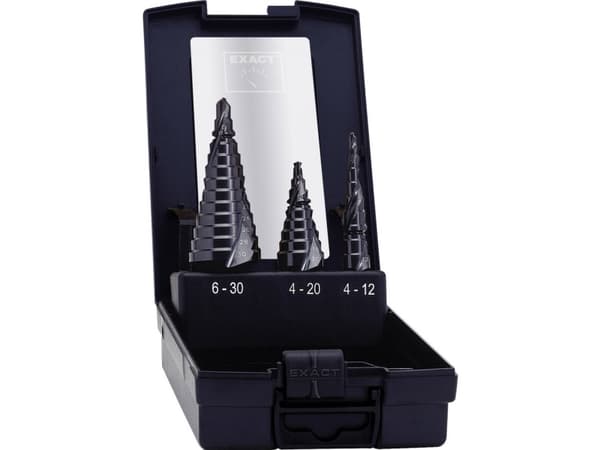 Exact 50071 HSS Trinbor-sæt 3 dele 4 - 12 mm, 4 - 20 mm, 6 - 30 mm TiAIN 3-fladeskaft 1 Set