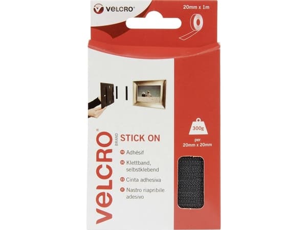 Velcro VEL-EC60211, Svart, 20 mm, 1 m, 1 styck, Låda
