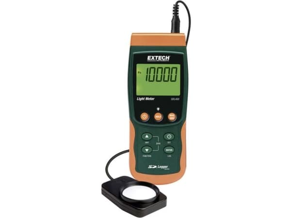 Extech SDL400Lux-mittari integroidulla dataloggerilla, valaistusvoimakkuusmittari, jossa on lisäksi lämpötilan mittaustoiminto, kirkkausmittari 0 - 1