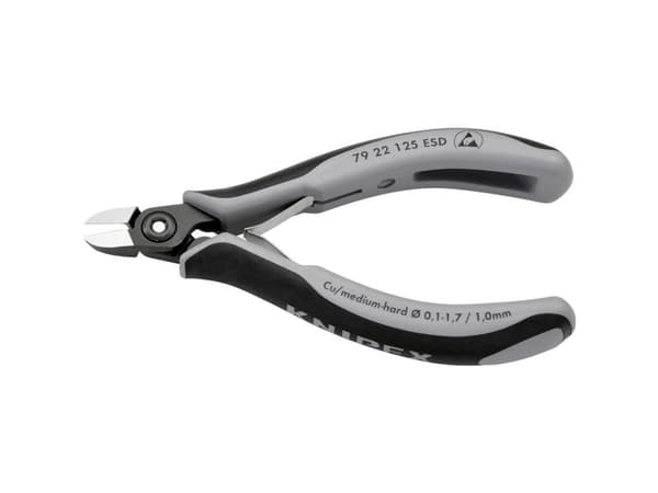 Knipex 79 22 125 ESD, Diagonal tang, 1 cm, 6,5 mm, Stål, Sort, Grå, 125 mm